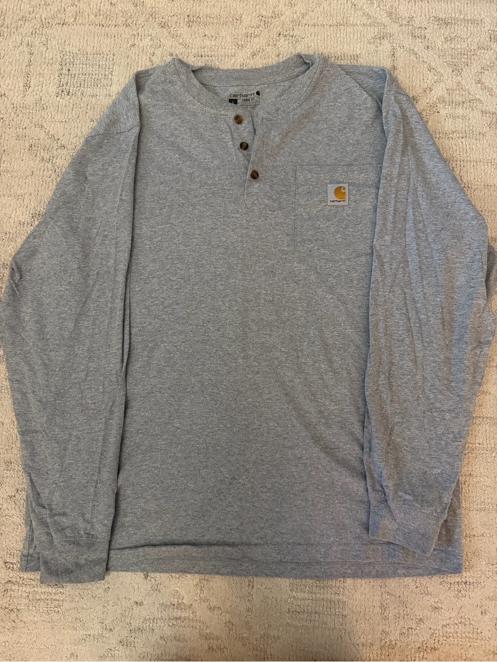 Carhartt Light Gray Long Sleeve Henley with Pocket Logo